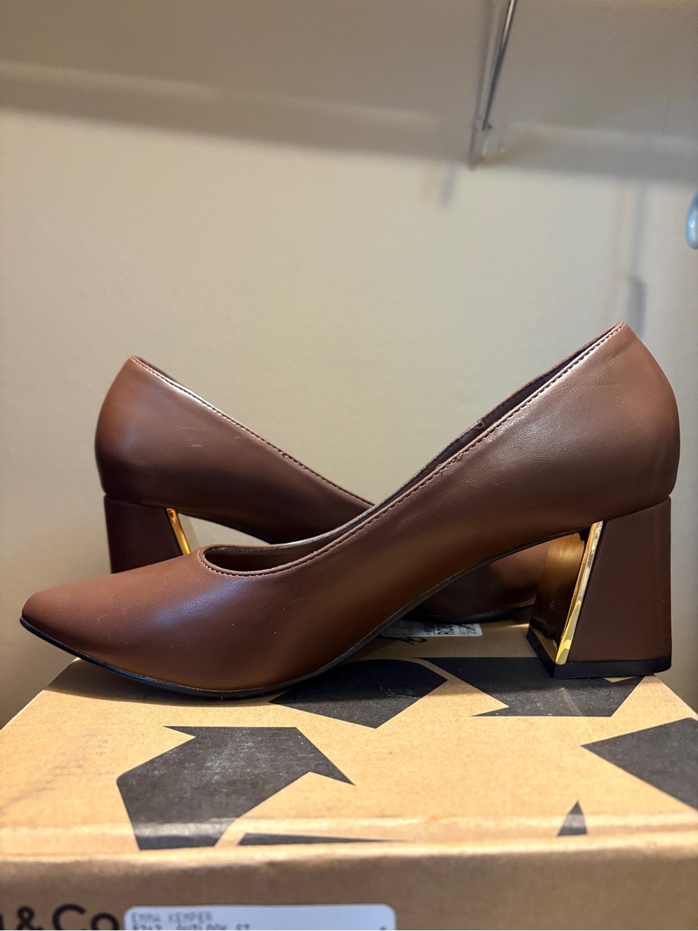 Classic Brown Block Heel Pumps